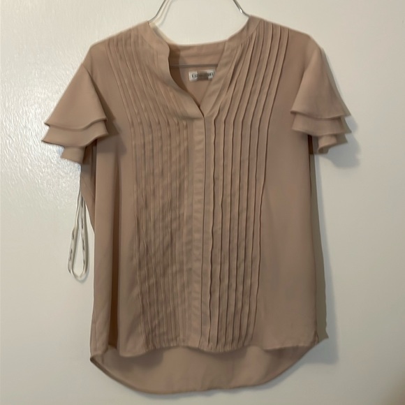 Calvin Klein Womens Petites Pintuck Split Neck Blouse pink 100% polyester - Picture 1 of 6